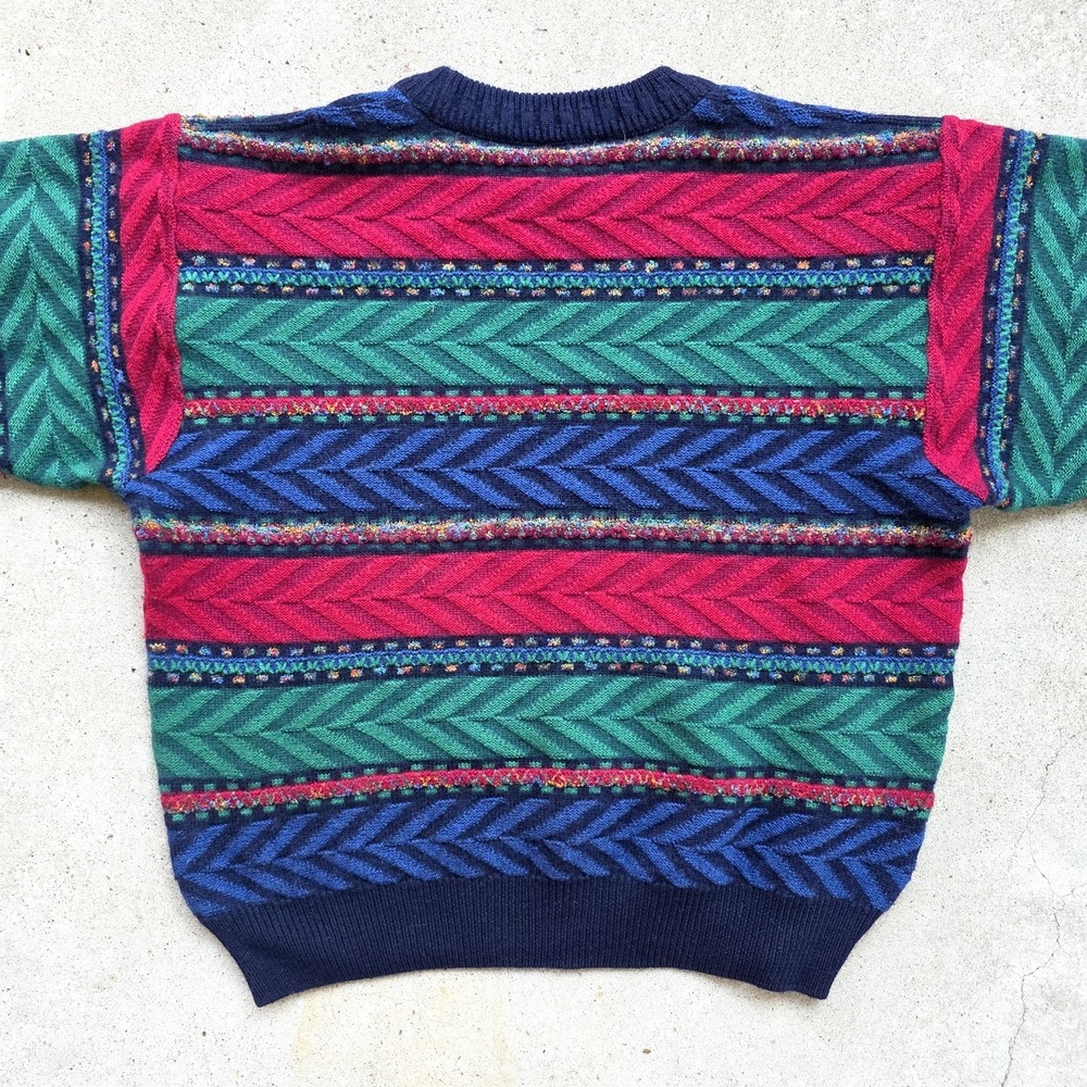 Norm Thompson Sweater Size M Colorful Red Green Striped 90s Wool Retro Grandpa - Picture 5 of 10